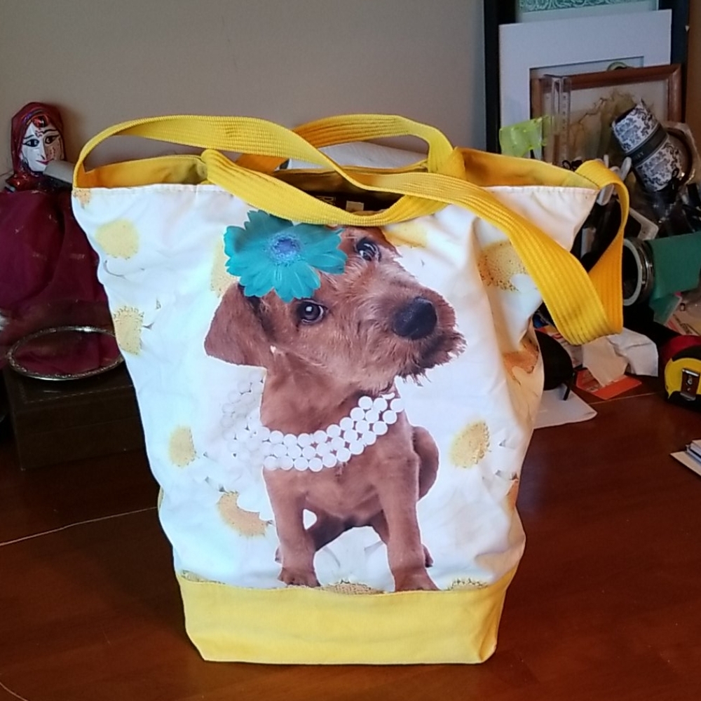 Sand and Sun, puppy design tote.